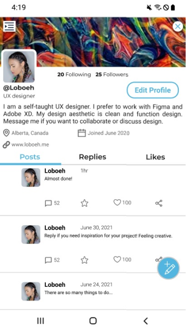 profile page interface